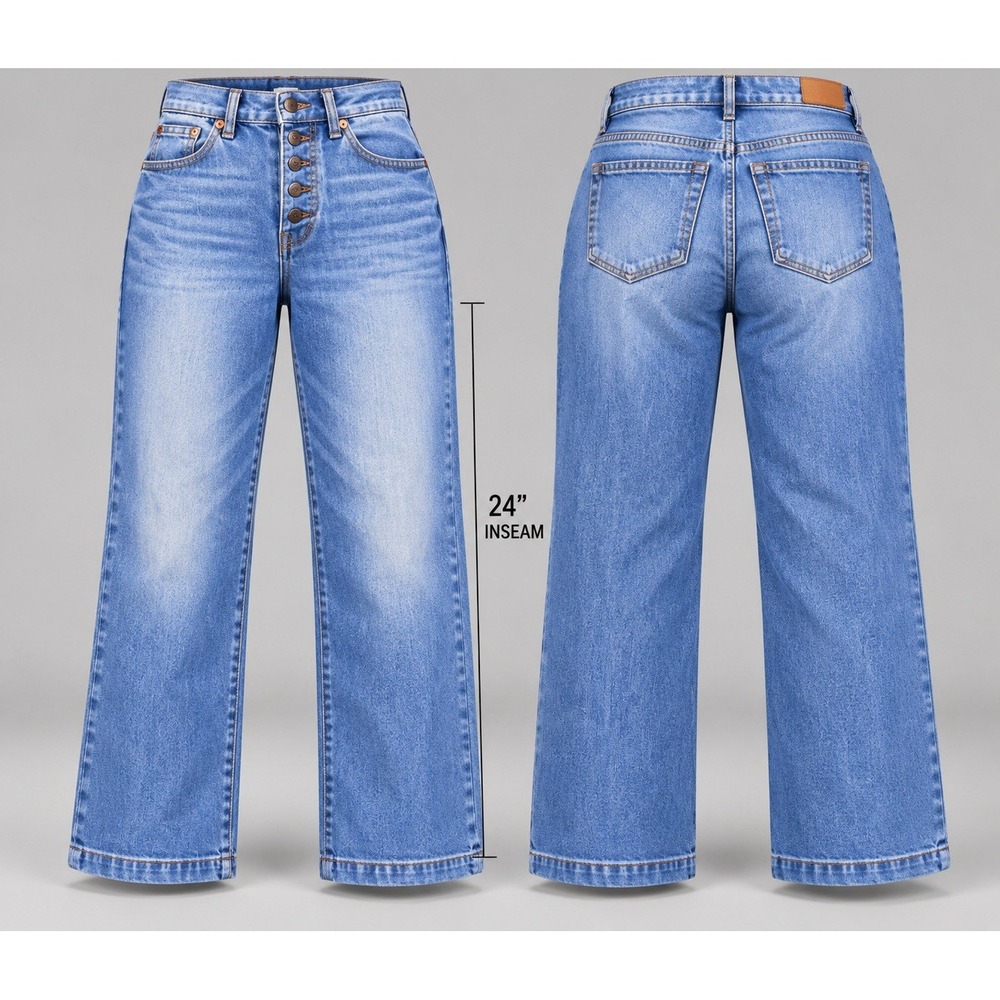 Madewell jeans Womens 26x24 Slim Wide-Leg Crop   Medium Wash Button Fly 5-Pocket